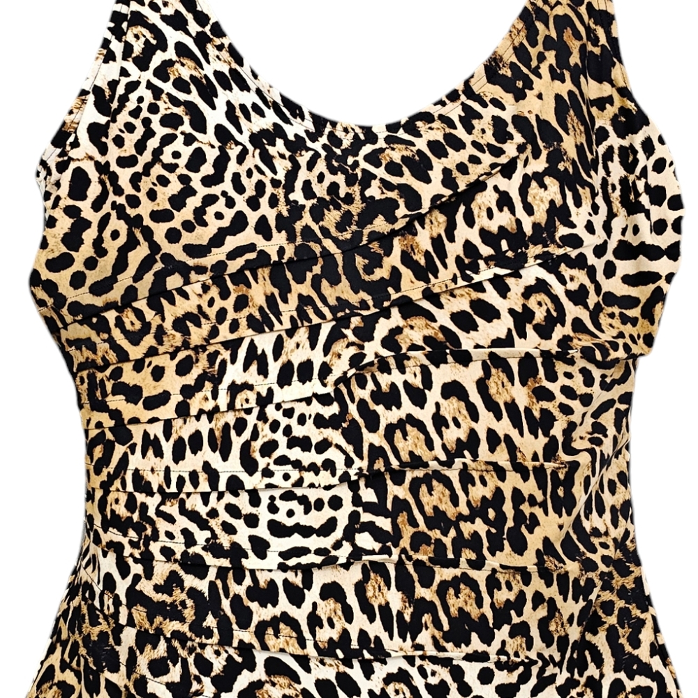 Nwt DKNY Animal Print Brown/Black 1 piece Pleated Front Detail Swimsuit - Picture 7 of 17